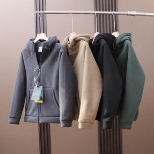 清仓！ 比羽绒还保暖 重磅仿羊羔绒内里双面加绒秋冬男士连帽外套