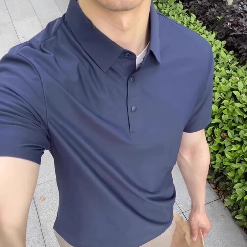 索罗纳7A抗菌！无痕压胶夏季新款男士商务休闲激光穿孔短袖POLO衫