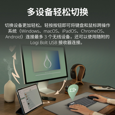 罗技时尚系列PEBBLE 2 COMBO键盘鼠标套装蓝牙键鼠轻音办公便携