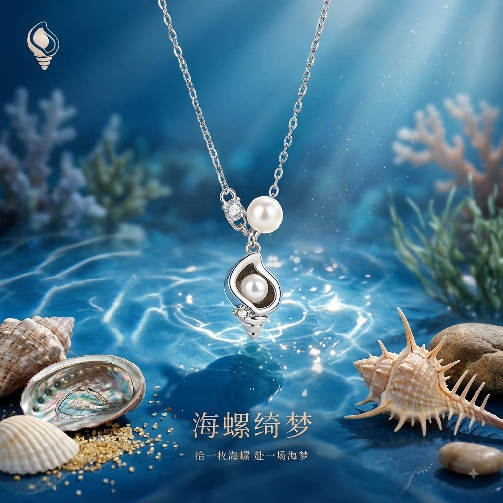 是925银海螺绮梦纯银珍珠锁骨链图片