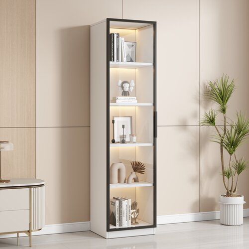 实木生态板书柜夹缝书柜带柜门超窄立柜书架落地高柜收纳置物柜子