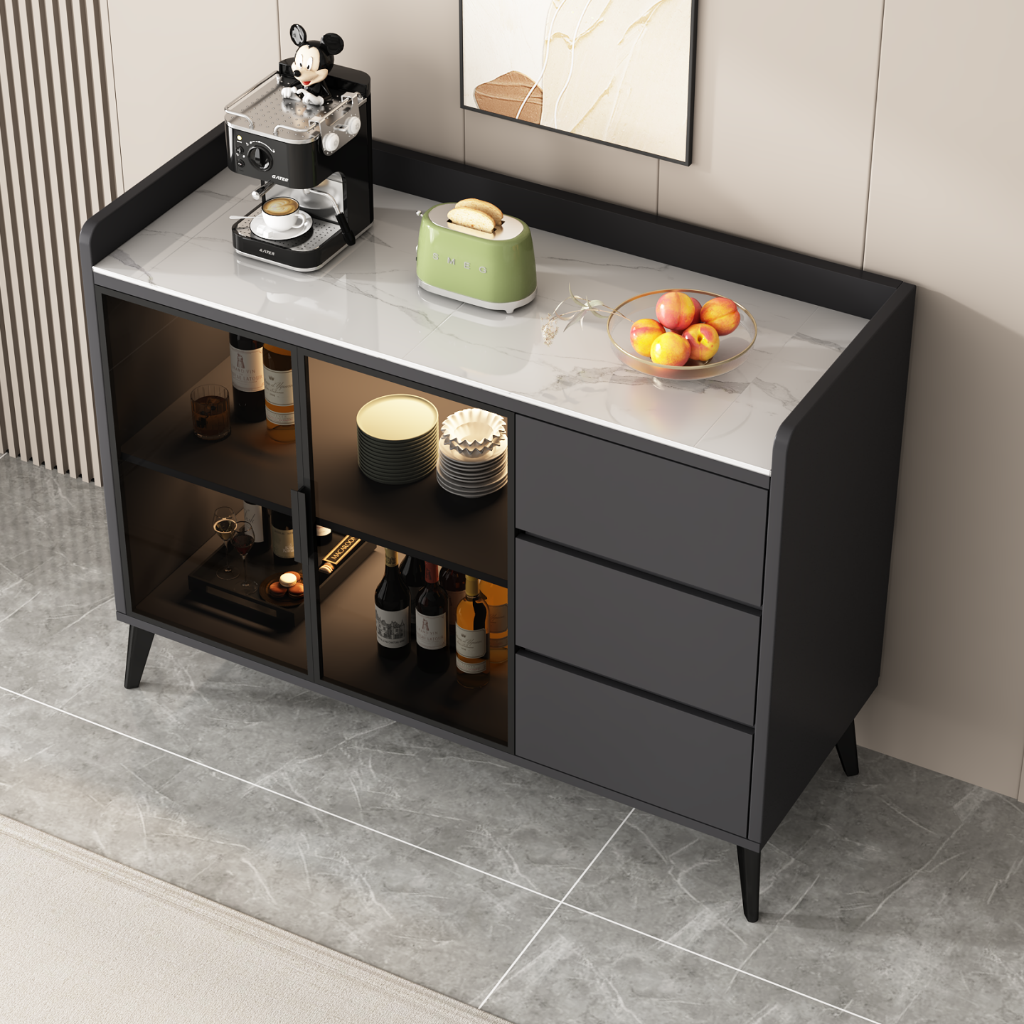 岩板餐边柜轻奢实木储物柜家用客厅厨房碗柜大容量现代简约茶水柜,住宅家具,餐边柜,淘宝优惠券,粉丝福利购,淘宝优惠卷