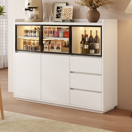 全实木岩板餐边柜靠墙一体储物柜新款酒柜茶水柜客厅靠墙收纳柜子