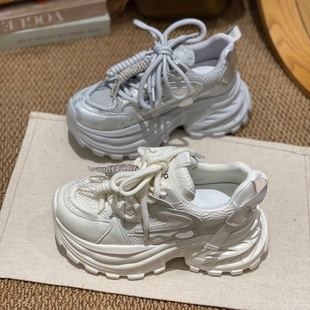 轻便厚底鞋 系带增高运动休闲鞋 小个子百搭女 女2025冬季 厚底老爹鞋