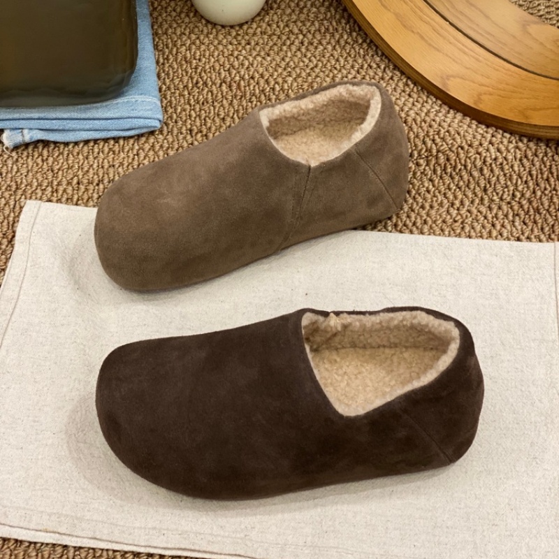 2025秋冬季羊羔毛磨砂皮勃肯鞋女一脚蹬懒人鞋舒适软底圆头单鞋女