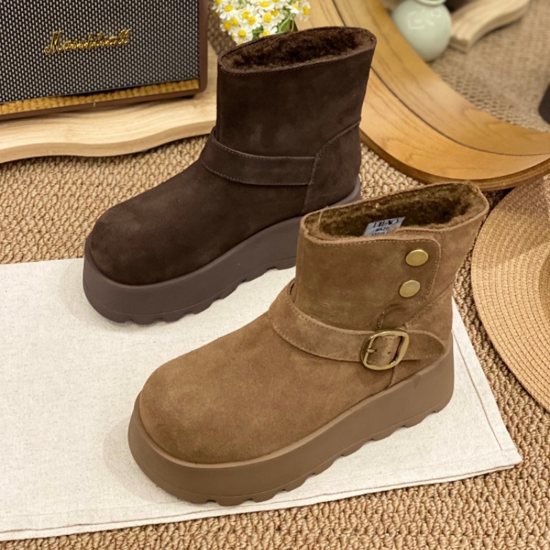 厚底勃肯短靴女2025冬季新款加绒保暖舒适扣带增高毛绒雪地靴棉鞋