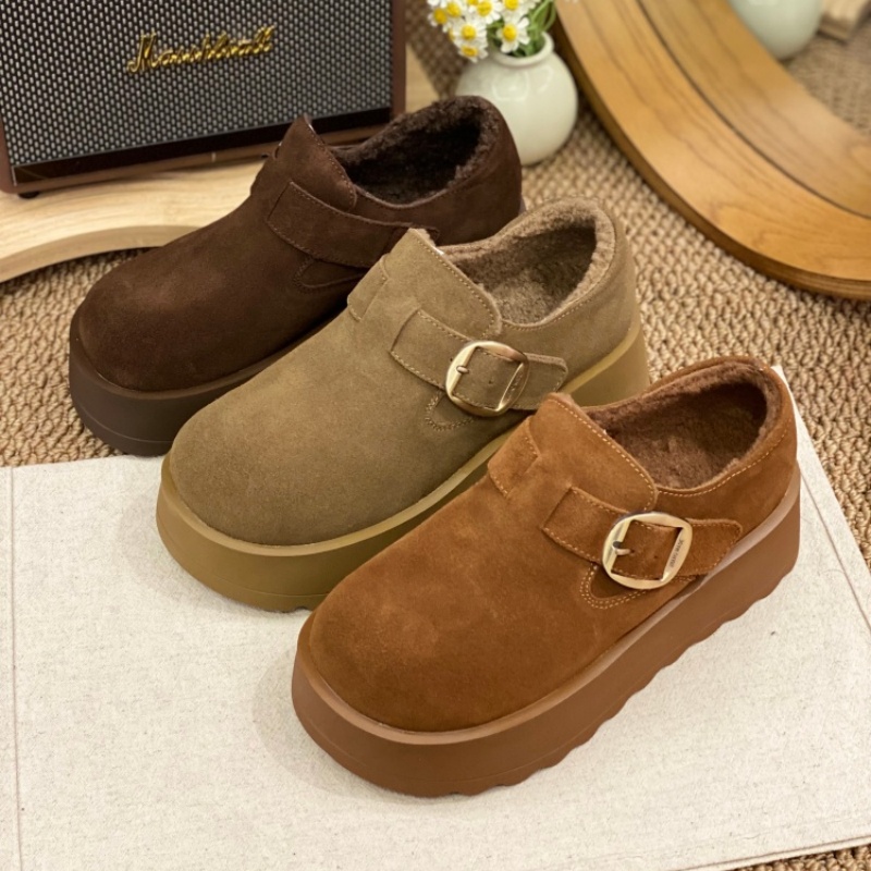 2025冬季新款磨砂皮魔术贴厚底勃肯鞋女一脚蹬百搭羊羔毛保暖棉鞋