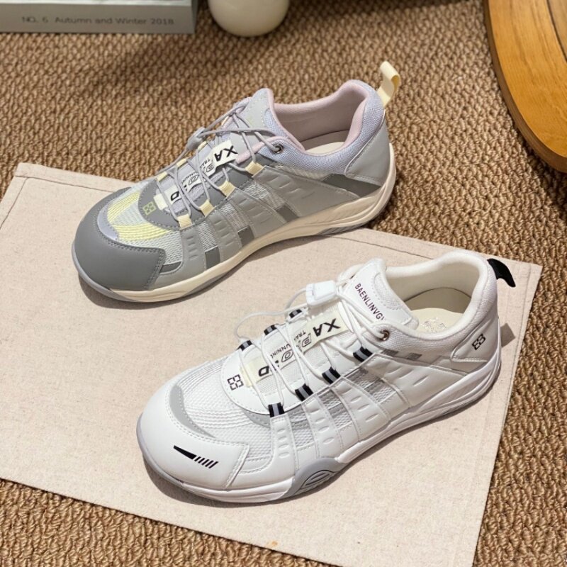 2026春季新款女鞋休闲风圆头橡胶发泡系带防滑运动鞋平底跑步鞋女