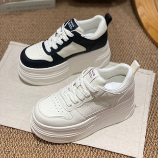 防滑系带圆头百搭松糕底运动休闲鞋 新款 女2025冬季 厚底增高小白鞋