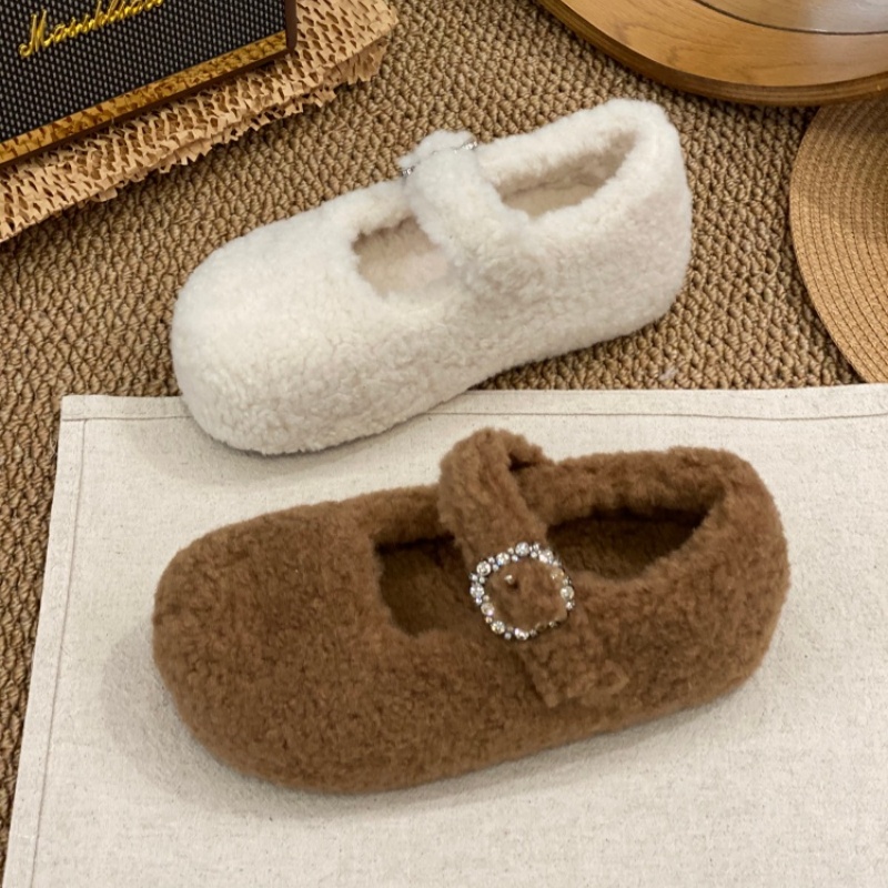 2025冬季新款毛绒勃肯鞋女一字扣玛丽珍鞋包头半拖鞋保暖懒人鞋女