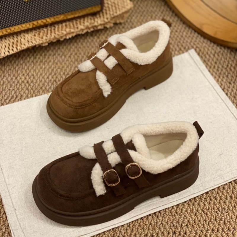 加绒勃肯鞋女2025冬季新款毛毛鞋一脚蹬磨砂舒适保暖厚底绒面女鞋