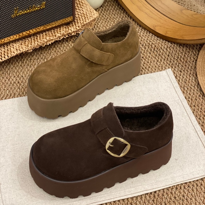 反绒皮全包勃肯鞋女2025冬季新款厚底魔术贴一脚蹬保暖百搭休闲鞋