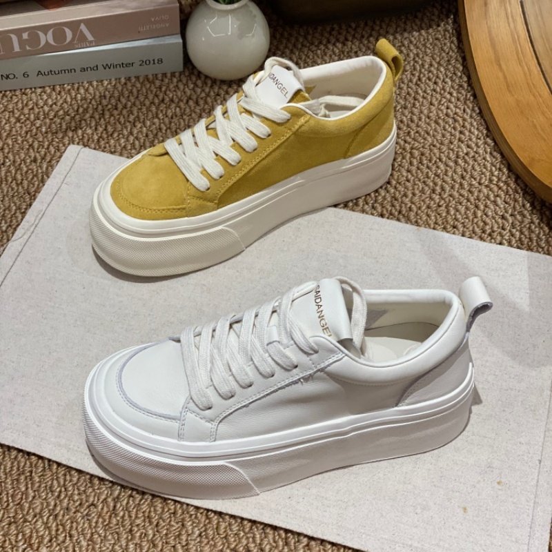 2026春季新款真皮厚底小白鞋女防滑休闲风圆头系带休闲鞋百搭增高,女鞋,时尚休闲鞋,淘宝优惠券,粉丝福利购,淘宝优惠卷