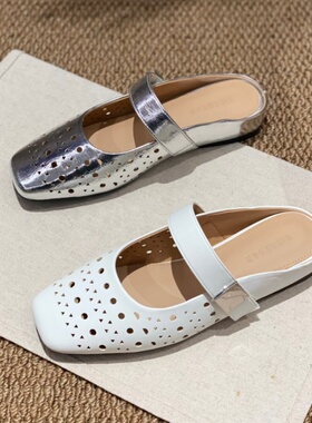 2026春季新款法式镂空包头半拖鞋女粗跟外穿休闲玛丽珍鞋高级感女