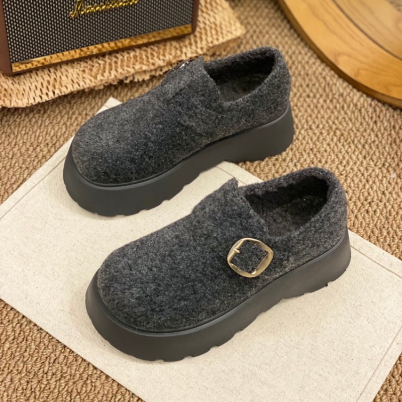 厚底毛绒勃肯鞋女2025新款冬季加绒羊羔毛保暖一脚蹬磨砂皮休闲鞋