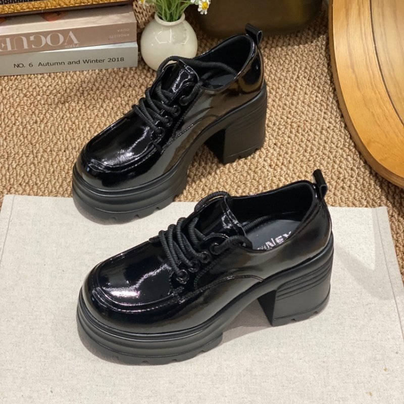 2026春季爆款圆头英伦风漆皮系带深口单鞋女厚底粗跟百搭小皮鞋女,女鞋,深口单鞋,淘宝优惠券,粉丝福利购,淘宝优惠卷