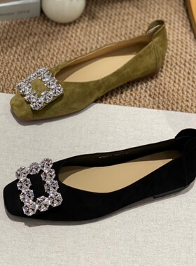 水钻方扣浅口单鞋女2026春季新款休闲风通勤搭扣高级感舒适百搭女