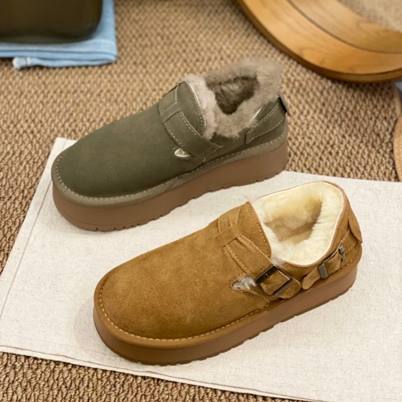 2025秋冬款加绒毛毛勃肯鞋女厚底反绒皮一脚蹬外穿羊羔毛保暖棉鞋