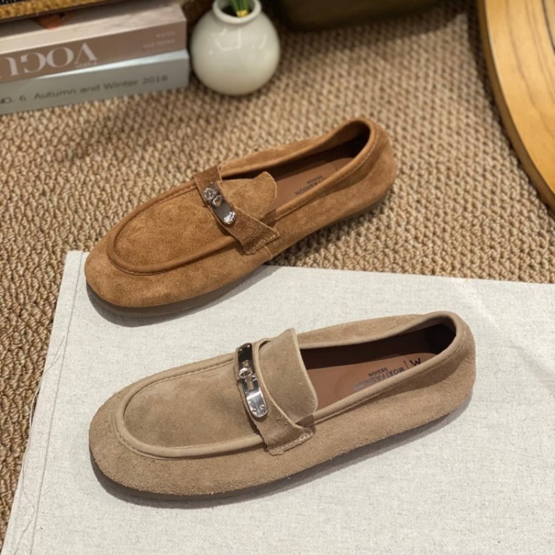 2026春季爆款反绒皮乐福鞋女一脚蹬金属扣休闲单鞋平底百搭豆豆鞋,女鞋,浅口单鞋,淘宝优惠券,粉丝福利购,淘宝优惠卷