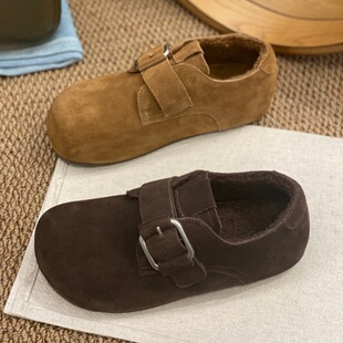 2025新款时尚百搭舒适休闲鞋女款加绒圆头平底保暖一脚蹬懒人单鞋