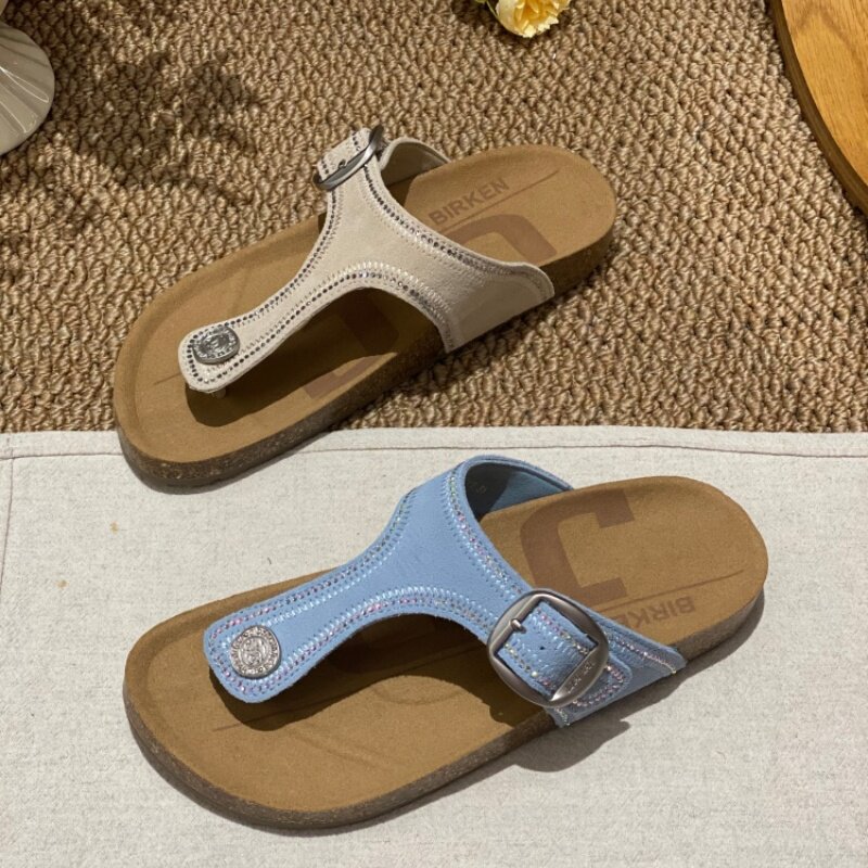 真皮软木底勃肯夹趾凉拖女夏季