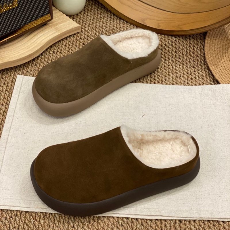加绒勃肯鞋女2025冬季羊羔毛包头毛毛懒人鞋一脚蹬保暖棉拖外穿女