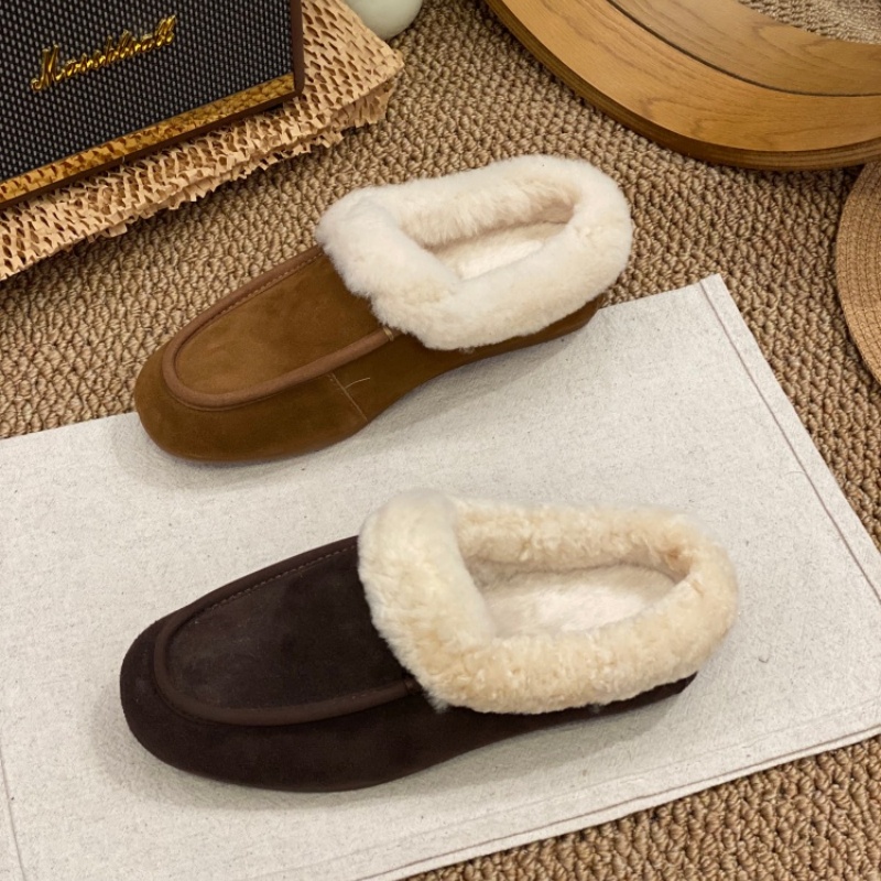 毛绒勃肯鞋女2025冬季新款包头一脚蹬羊羔毛保暖懒人毛毛鞋百搭女