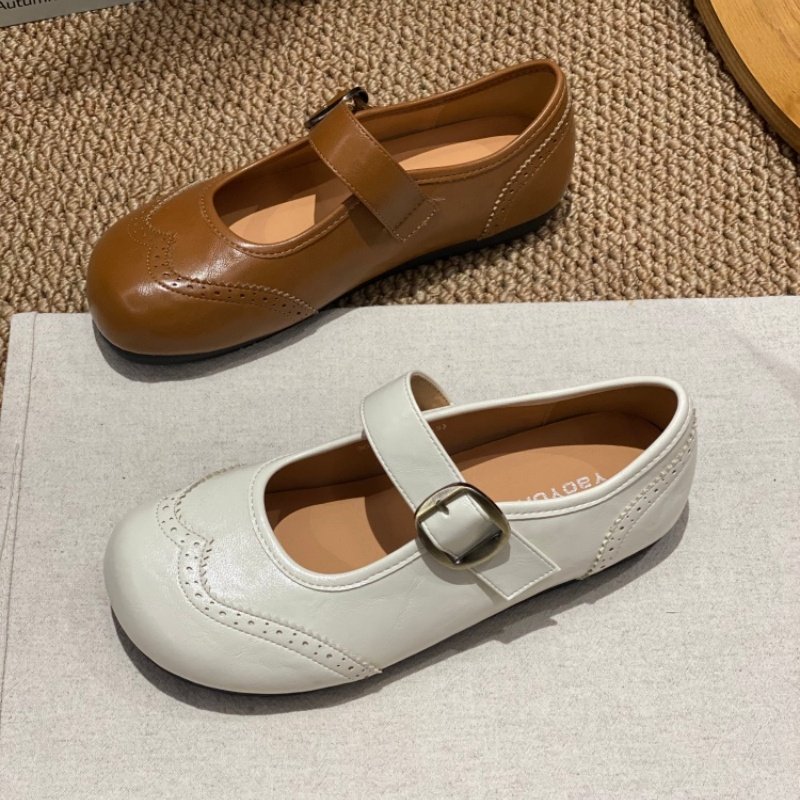 2026春季新款法式布洛克玛丽珍鞋女一字扣带雕花平底圆头单鞋百搭,女鞋,玛丽珍鞋,淘宝优惠券,粉丝福利购,淘宝优惠卷