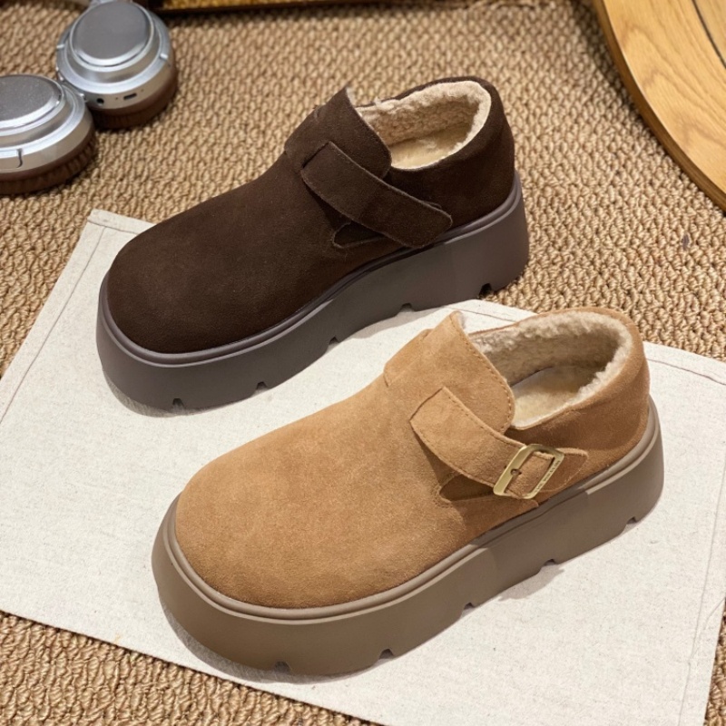 加绒勃肯鞋女2025冬季新款厚底皮带扣魔术贴保暖棉鞋一脚蹬休闲鞋