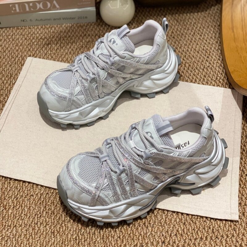 休闲风绑带老爹鞋女2026春季新款厚底运动鞋防滑系带松糕鞋高级感