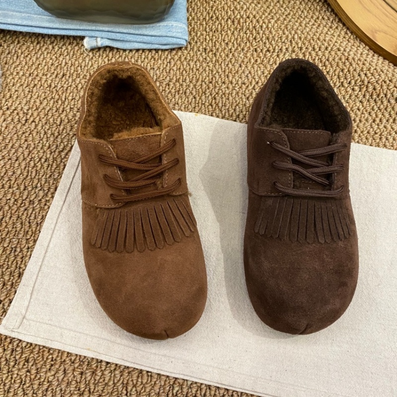 2025年秋冬季新款加绒保暖系带勃肯鞋女一脚蹬平底百搭软底棉鞋女
