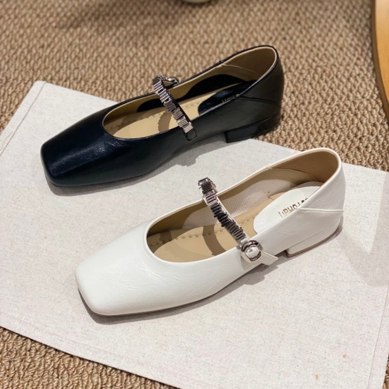 法式方头玛丽珍鞋女2026春季新款粗跟日常真皮一字带平底气质单鞋,女鞋,玛丽珍鞋,淘宝优惠券,粉丝福利购,淘宝优惠卷