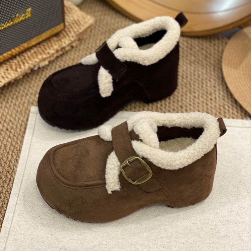 2025冬季新款毛绒勃肯鞋女加绒羊羔毛磨砂外穿保暖舒适皮带扣单鞋