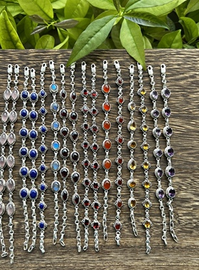 凉玥 尼泊尔手工紫水晶黄水晶紫牙乌石榴石粉晶拉长石925银手链