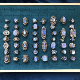 凉玥尼泊尔纯手工掐丝925银复古民族宫廷风全角度满光月光石戒指