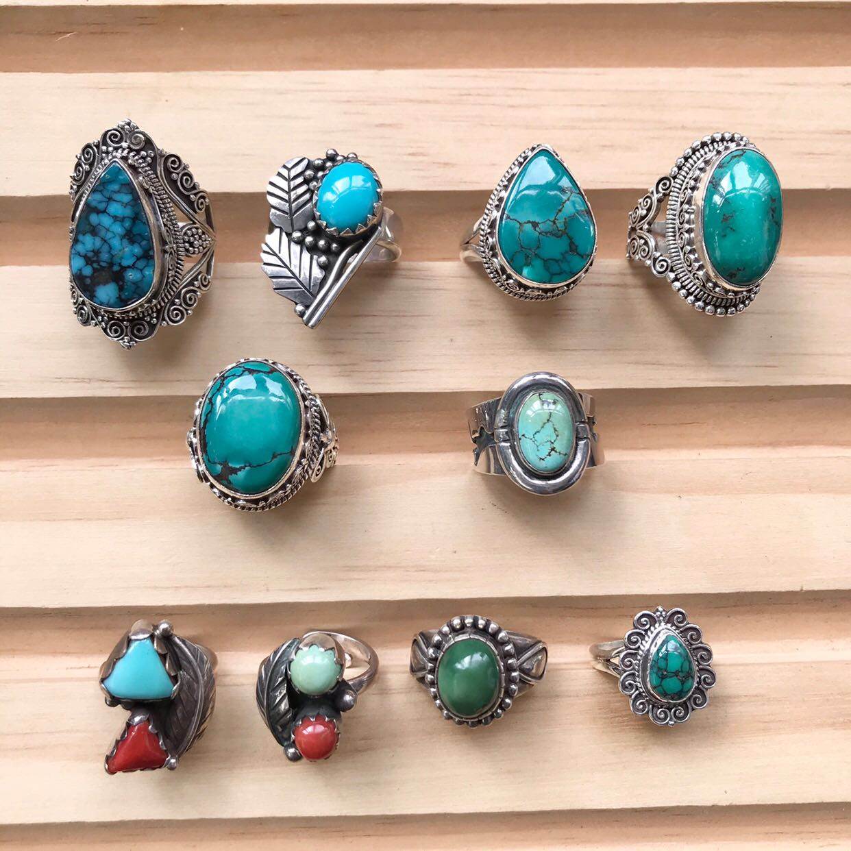 凉玥 尼泊尔手工复古宫廷风绿松石有机宝石925纯银戒指活口可调,饰品/流行首饰/时尚饰品新,戒指/指环,淘宝优惠券,粉丝福利购,淘宝优惠卷