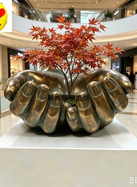 网红手捧花玻璃钢雕塑酒咖啡店商场公园广场门品装饰落地大摆件