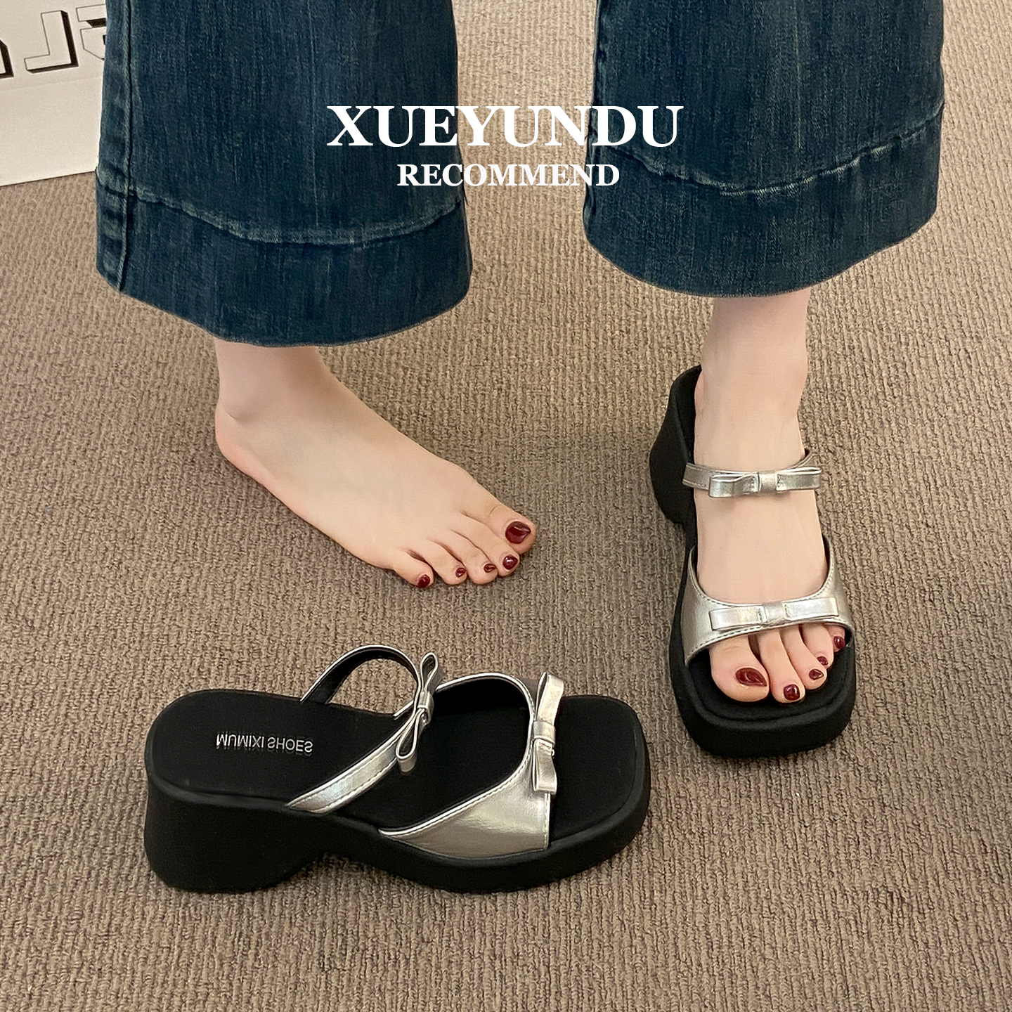 品牌厚底增高6CM拖鞋女夏季外穿小众高级感凉拖鞋女黑色坡跟一字