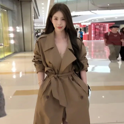 卡其色风衣外套女中长款2025秋季新款韩系收腰气质正肩小个子大衣