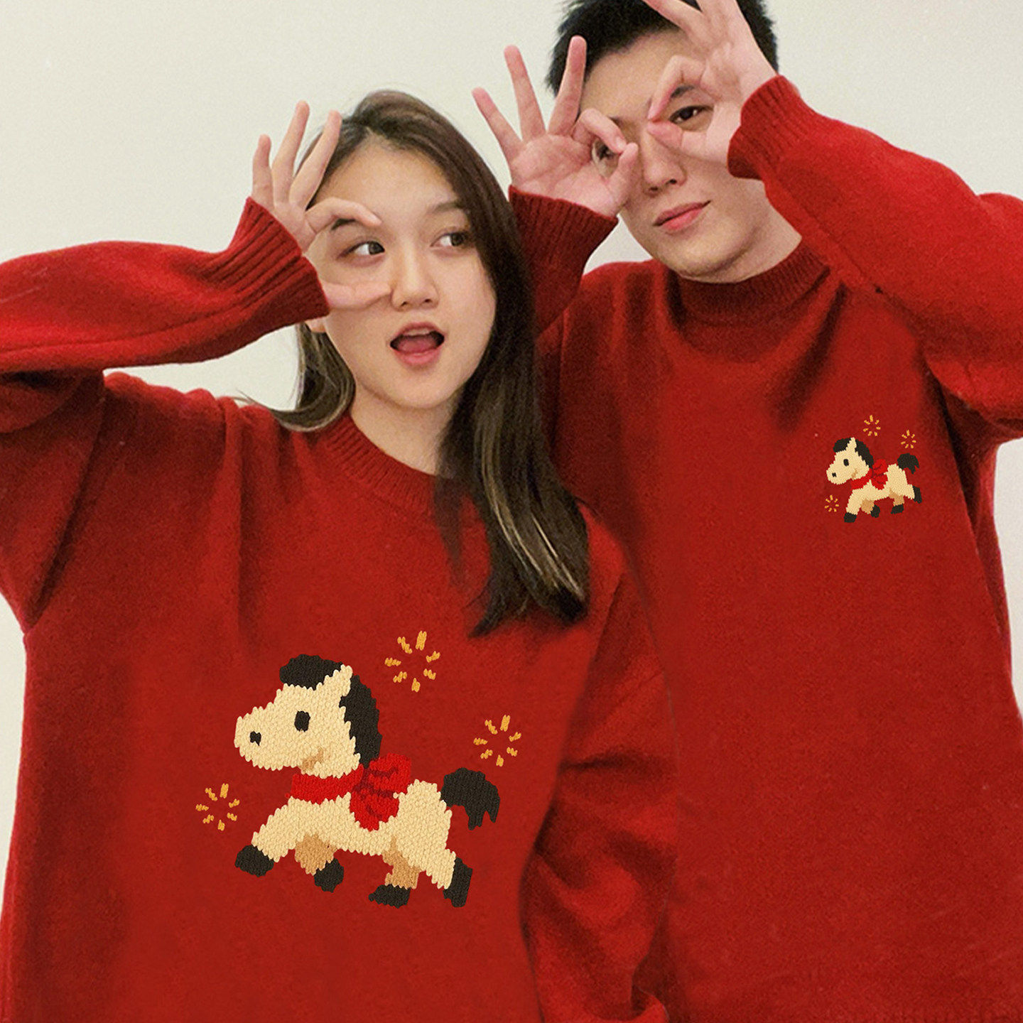 新年情侣装毛衣秋冬款红色系2026年本命年马年衣服时尚女装针织衫