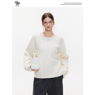 BZXO米白色麻花毛衣女秋