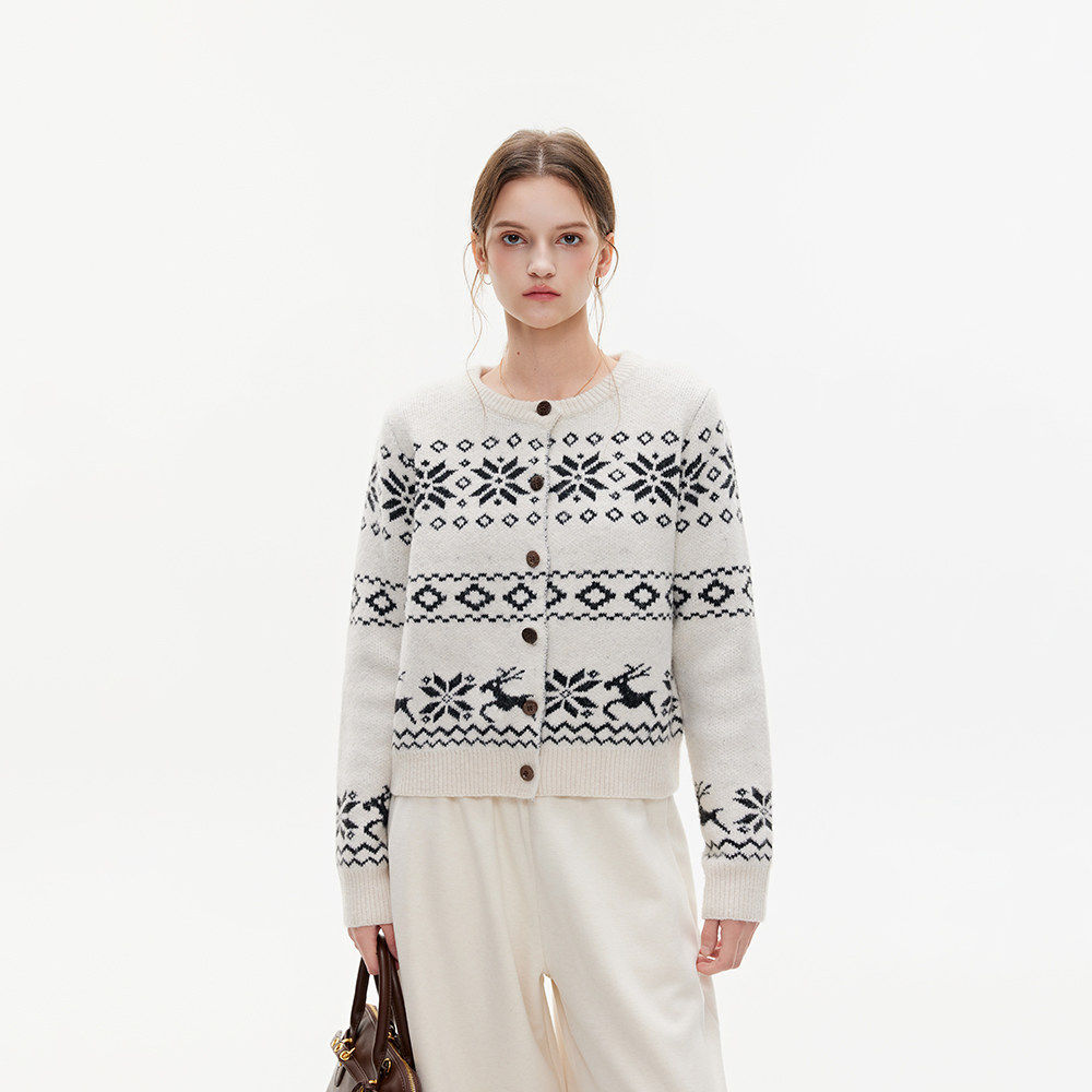 Azmi复古费尔岛针织开衫外套女秋冬2025新款宽松显瘦休闲百搭毛衣