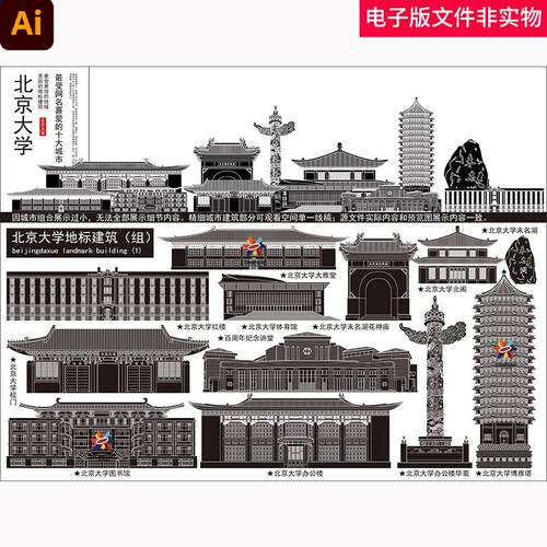 中国北京大学地标北京大学矢量北京大学剪影北京大学地标建筑素材