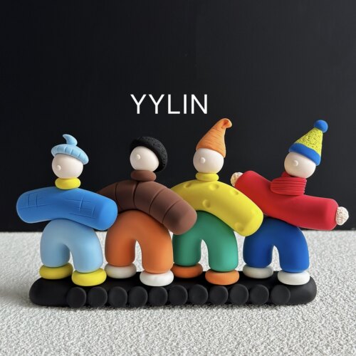 YYLIN·卡通四人diy粘土创意高级临时停车牌车载摆件