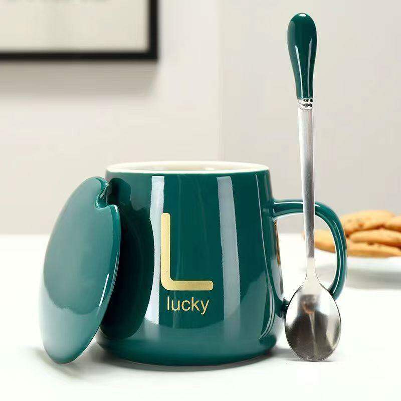 高颜值陶瓷马克杯小众耐高温带盖勺居家牛奶杯大容量咖啡杯