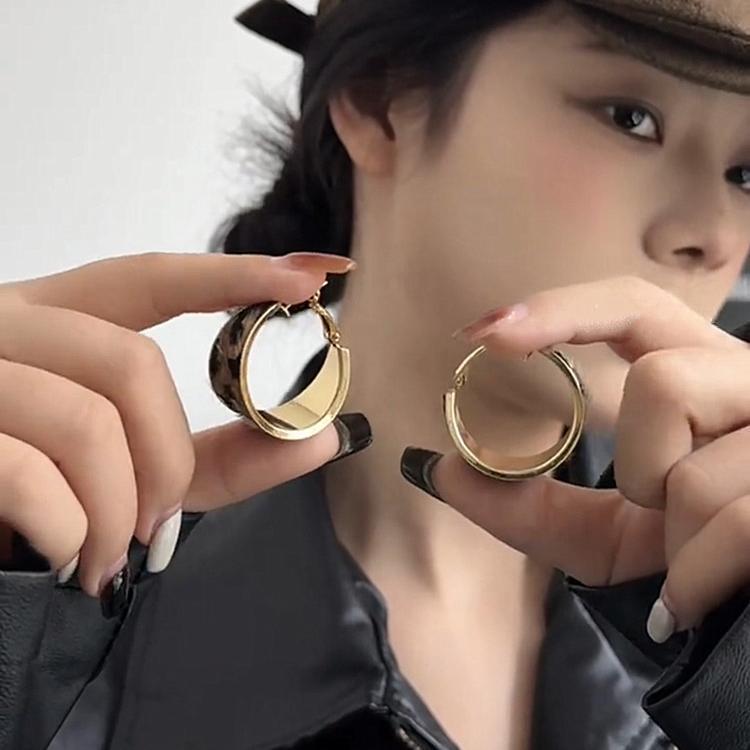 复古美拉德豹纹耳环女2026年新款爆款耳圈夸张高级感小众耳钉耳饰