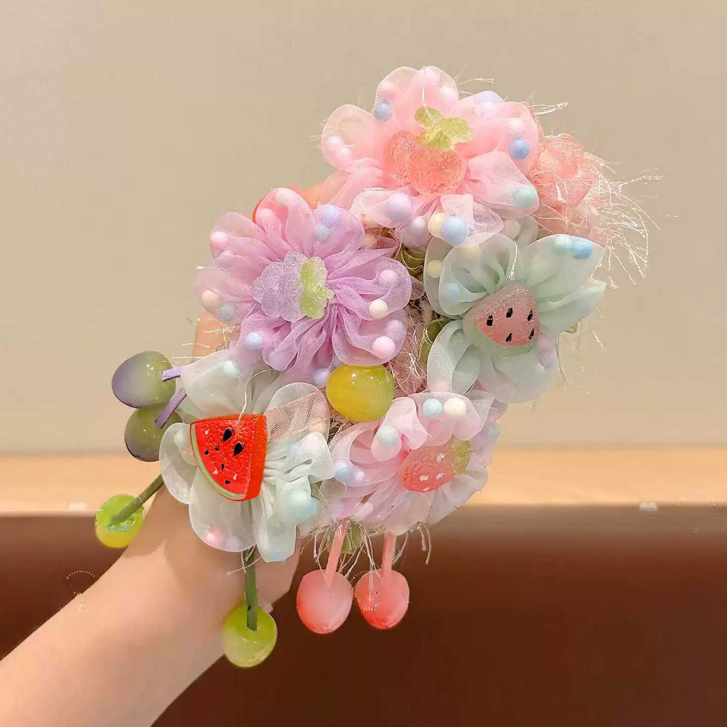 女童公主发圈小女孩扎丸子头发绳花朵儿童网纱水果头绳发饰橡皮筋