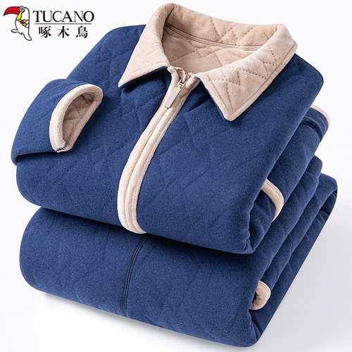 啄木鸟男士睡衣家居服冬季2025新款珊瑚绒加绒加厚可外穿保暖套装