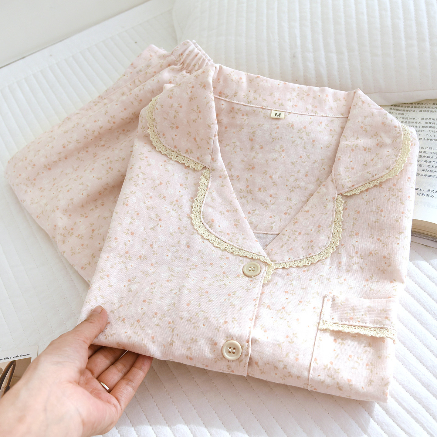 春夏季薄款纯棉纱布女睡衣家居服全棉双层棉纱宽松舒适柔软可外穿