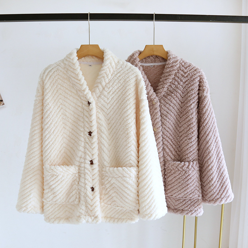 法兰绒上衣秋冬单件睡衣加绒加厚